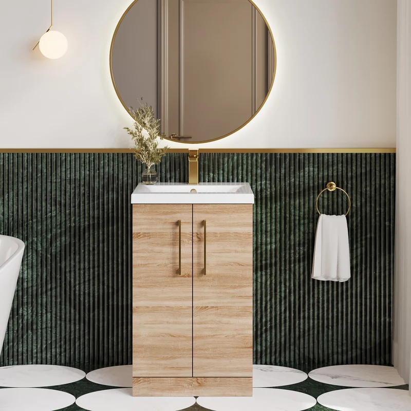 Lana 500mm Floorstanding 2 Door Vanity Unit & Basin - Bleached Oak
