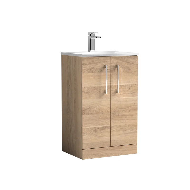 Lana 500mm Floorstanding 2 Door Vanity Unit & Basin - Bleached Oak