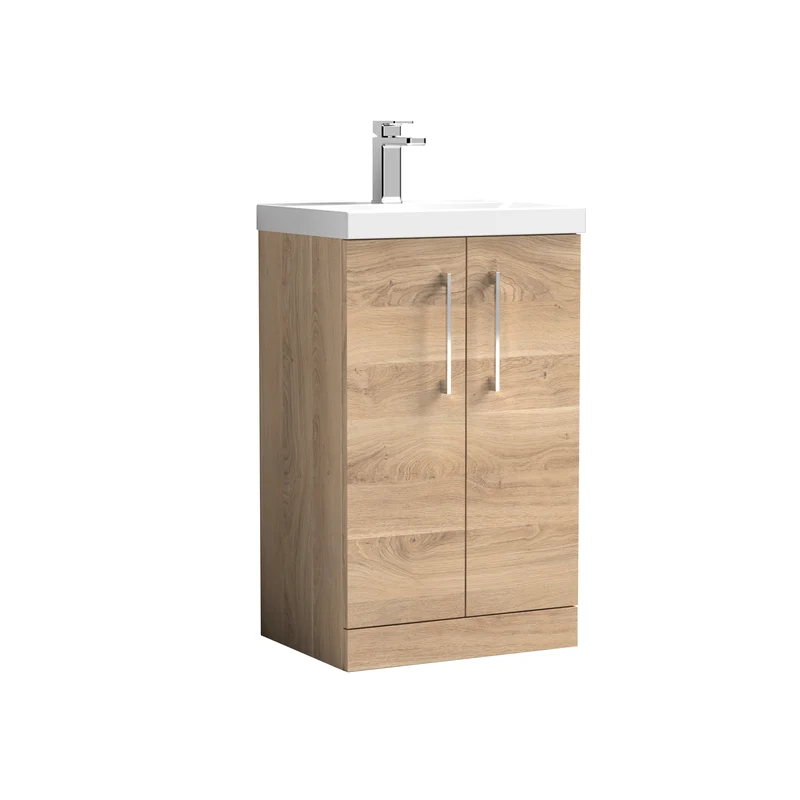 Lana 500mm Floorstanding 2 Door Vanity Unit & Basin - Bleached Oak