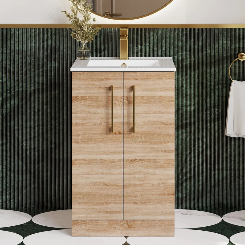 Lana 500mm Floorstanding 2 Door Vanity Unit & Basin - Bleached Oak