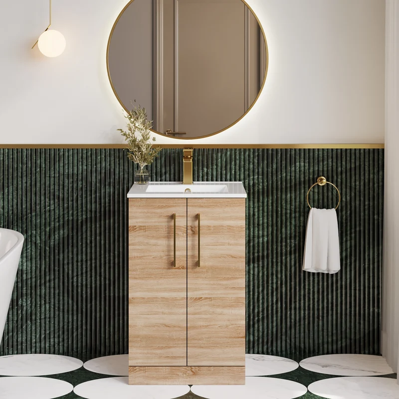 Lana 500mm Floorstanding 2 Door Vanity Unit & Basin - Bleached Oak