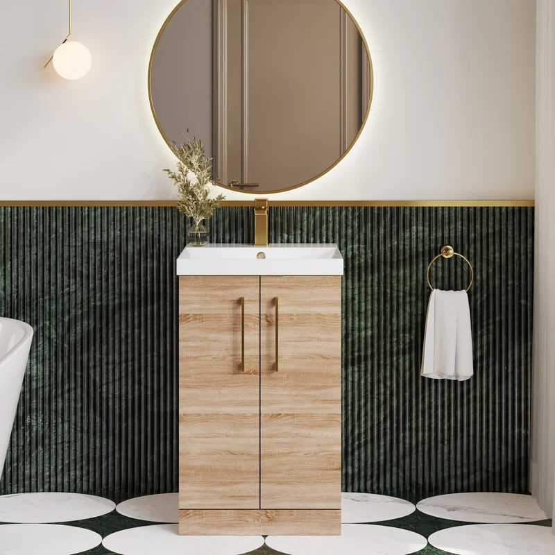 Lana 500mm Floorstanding 2 Door Vanity Unit & Basin - Bleached Oak