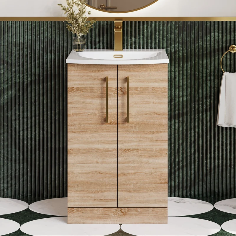 Lana 500mm Floorstanding 2 Door Vanity Unit & Basin - Bleached Oak