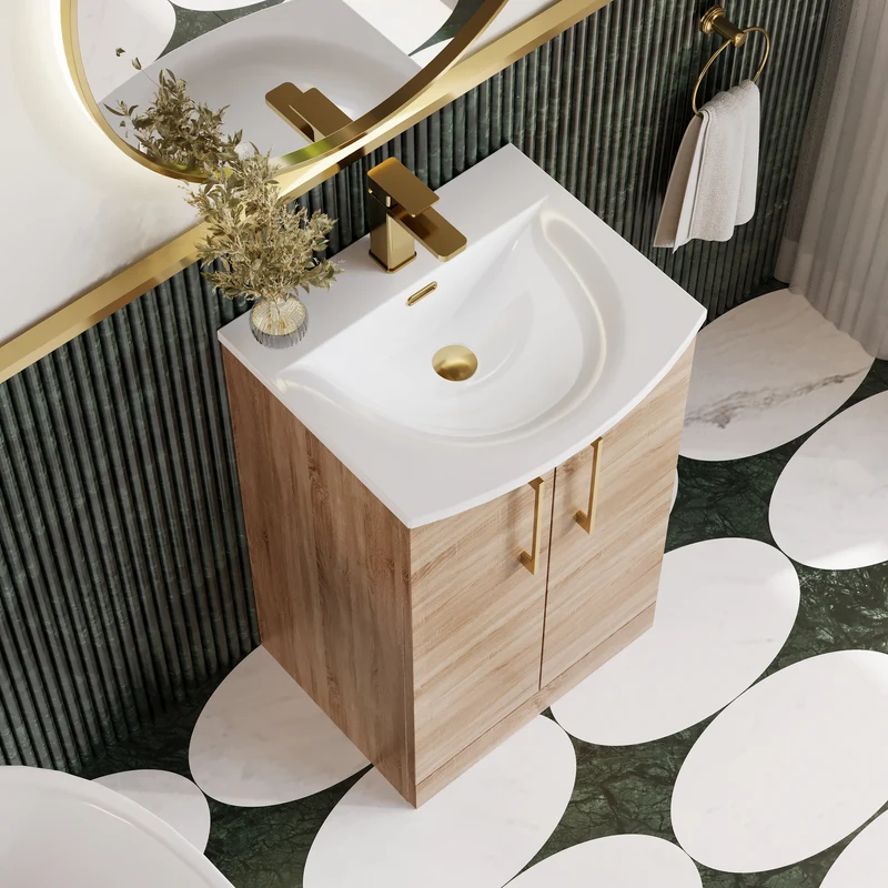Lana 500mm Floorstanding 2 Door Vanity Unit & Basin - Bleached Oak