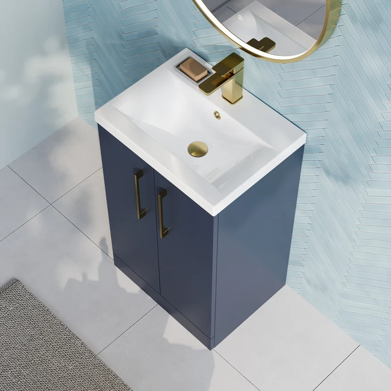 Lana 500mm Floorstanding 2 Door Vanity Unit & Basin - Satin Midnight Blue