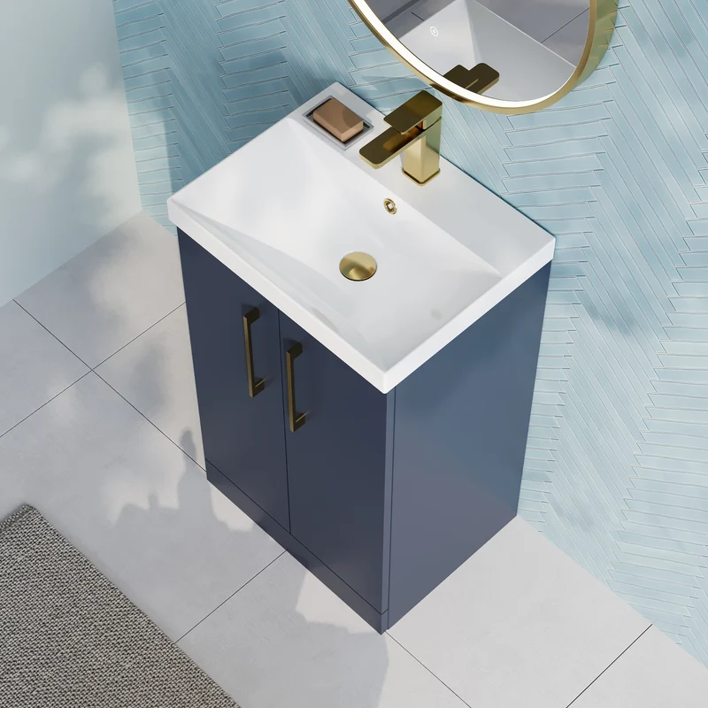 Lana 500mm Floorstanding 2 Door Vanity Unit & Basin - Satin Midnight Blue