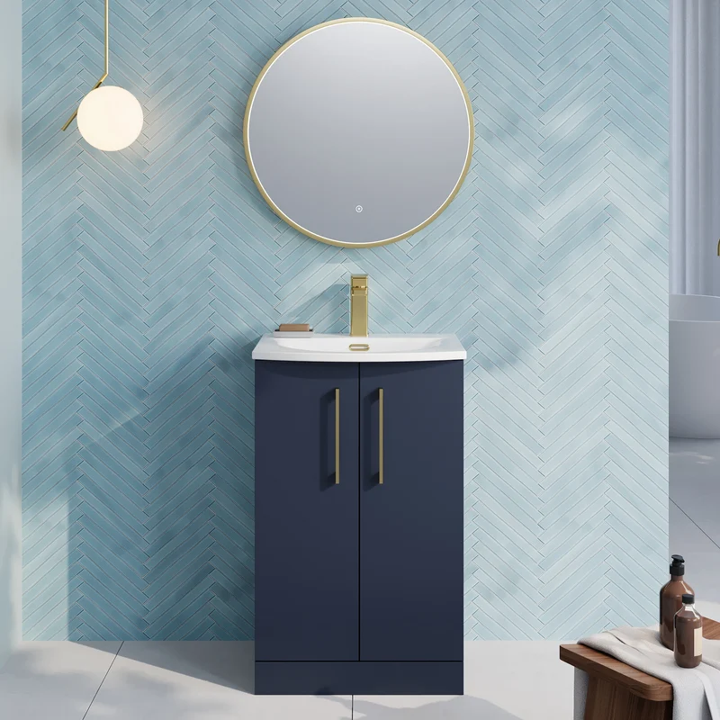 Lana 500mm Floorstanding 2 Door Vanity Unit & Basin - Satin Midnight Blue