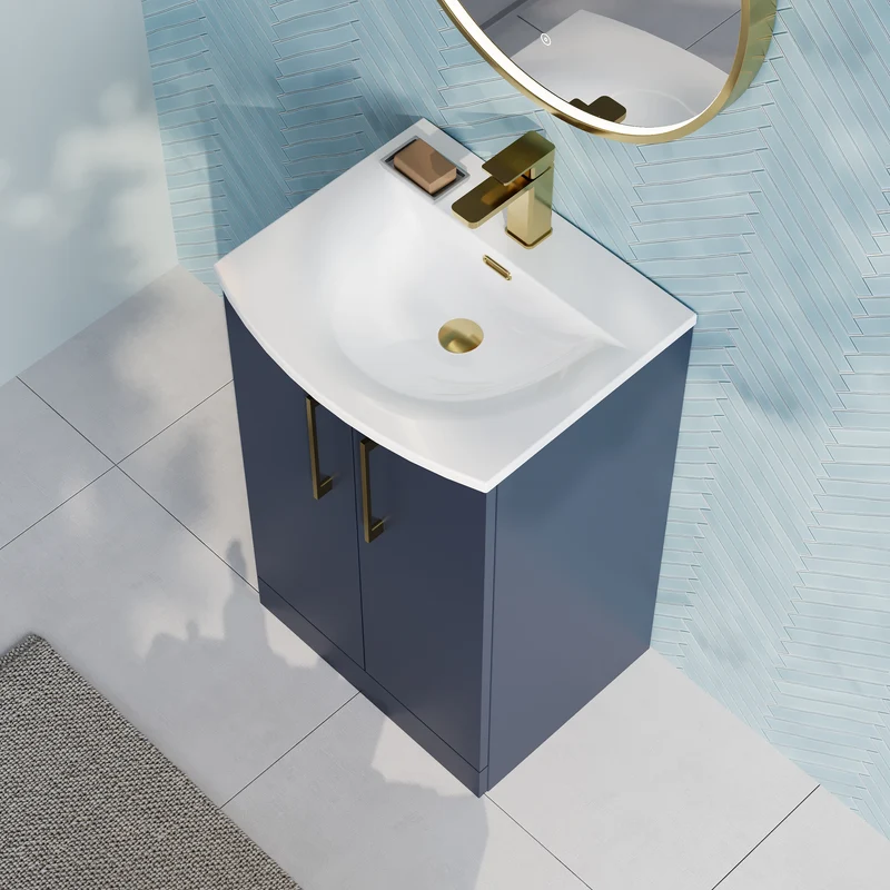 Lana 500mm Floorstanding 2 Door Vanity Unit & Basin - Satin Midnight Blue