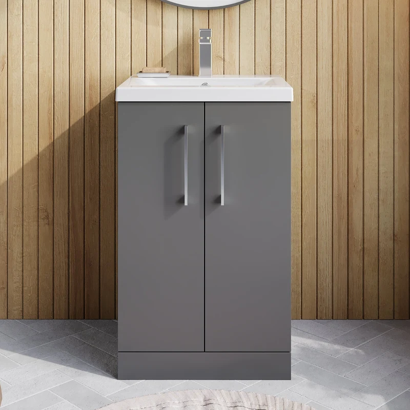 Lana 500mm Floorstanding 2 Door Vanity Unit & Basin - Satin Grey