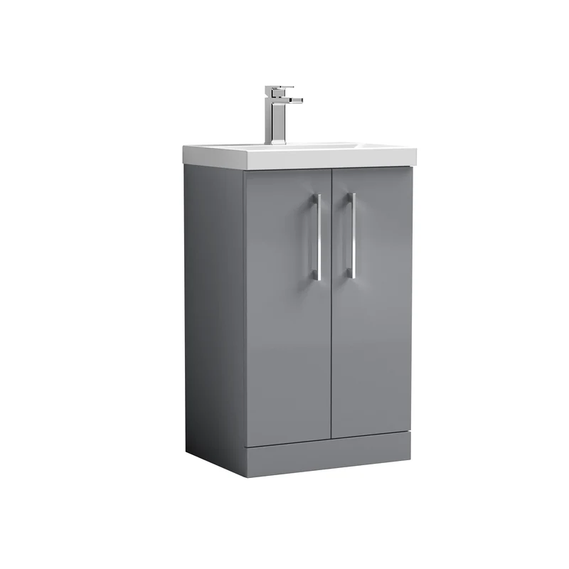 Lana 500mm Floorstanding 2 Door Vanity Unit & Basin - Satin Grey