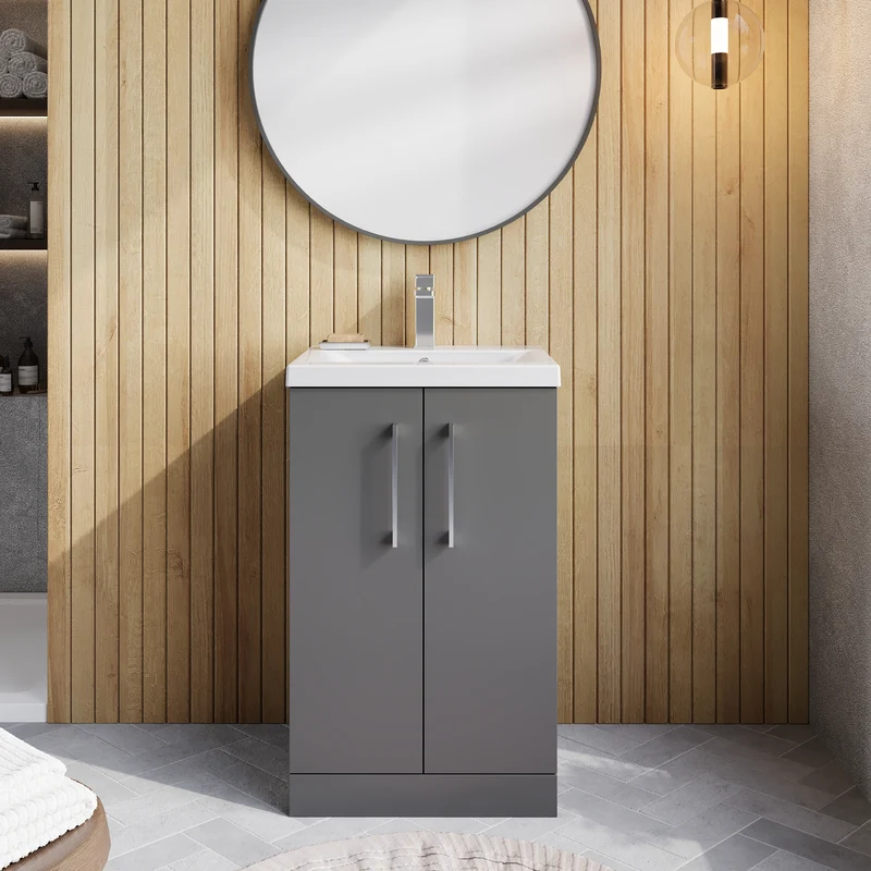 Lana 500mm Floorstanding 2 Door Vanity Unit & Basin - Satin Grey