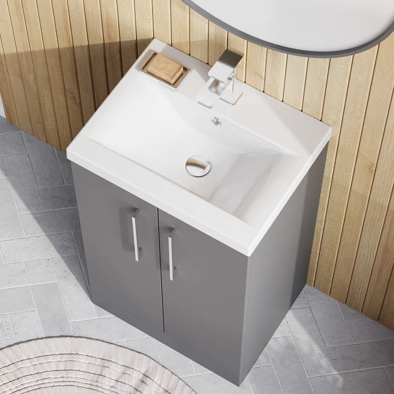 Lana 500mm Floorstanding 2 Door Vanity Unit & Basin - Satin Grey