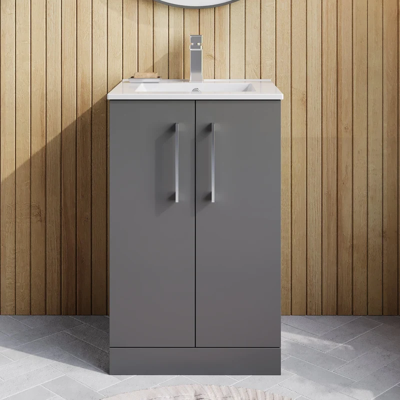 Lana 500mm Floorstanding 2 Door Vanity Unit & Basin - Satin Grey