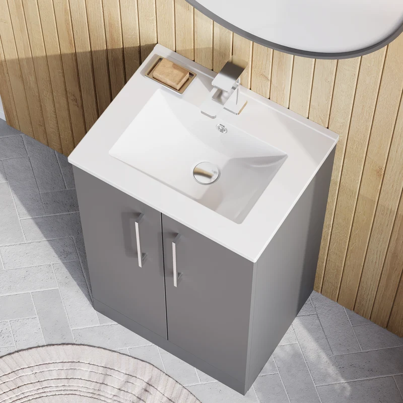 Lana 500mm Floorstanding 2 Door Vanity Unit & Basin - Satin Grey