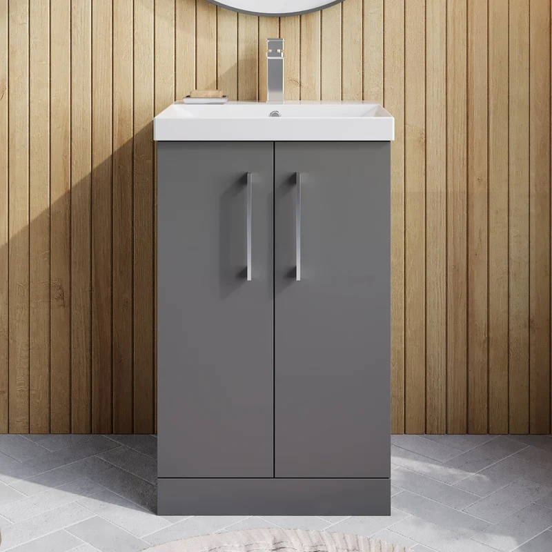 Lana 500mm Floorstanding 2 Door Vanity Unit & Basin - Satin Grey