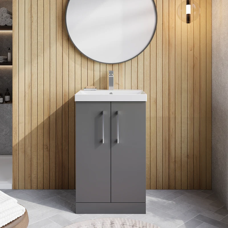 Lana 500mm Floorstanding 2 Door Vanity Unit & Basin - Satin Grey