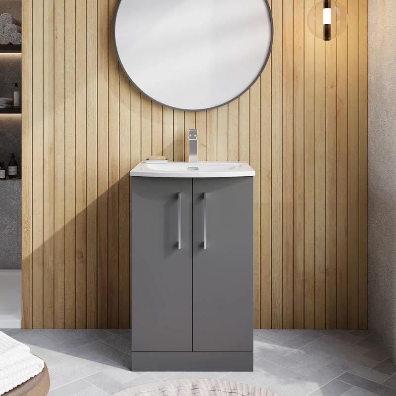 Lana 500mm Floorstanding 2 Door Vanity Unit & Basin - Satin Grey