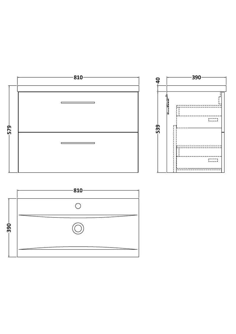Lana 800mm Wall Hung 2 Drawer Vanity Unit & Basin - Bleached Oak