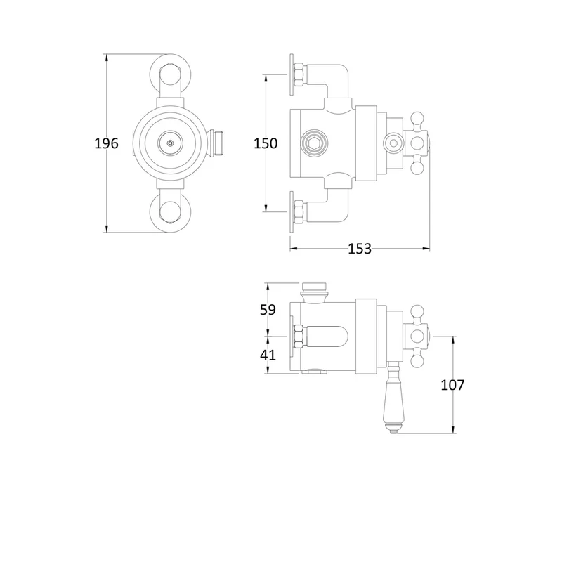 Nuie Victorian Dual Thermostatic Shower Valve Traditional Chrome Brass 166x196x153mm