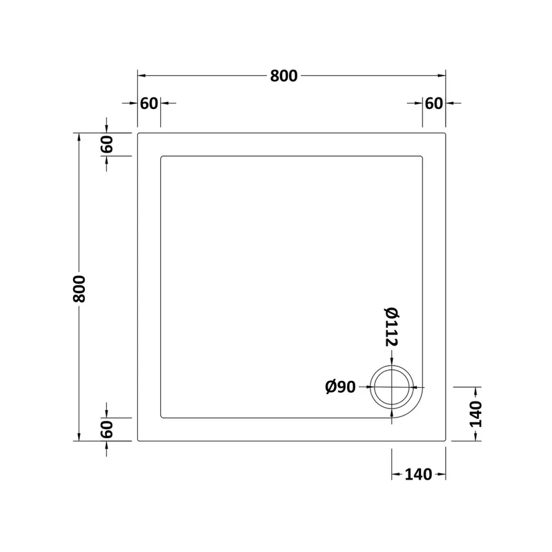 Nuie Square Trays Slip Resistant Square Shower Tray 800 X 800mm Contemporary European White Acrylic Capped ABS Caco3 And Pu