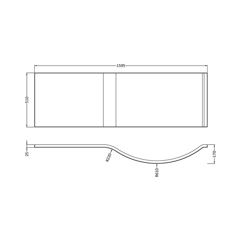 Nuie Shower Bath Front Panel (1600mm) Contemporary White Acrylic 510x1600x170mm