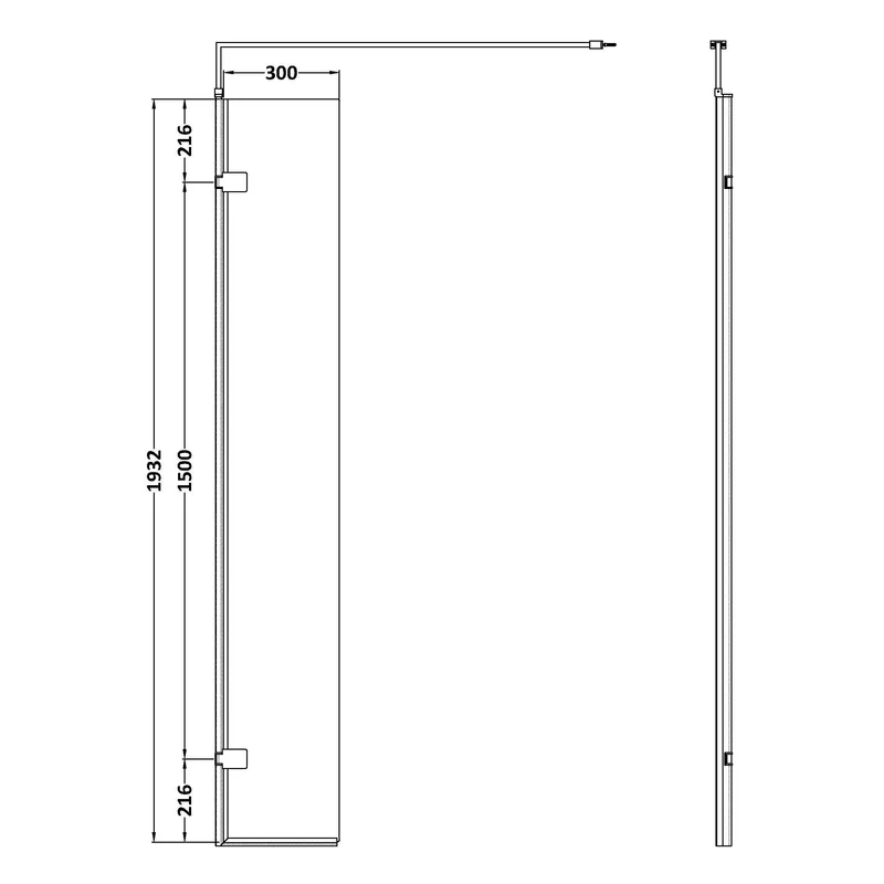 300mm Hinged Return For 8mm, 1950mm Wetroom Screen - Chrome