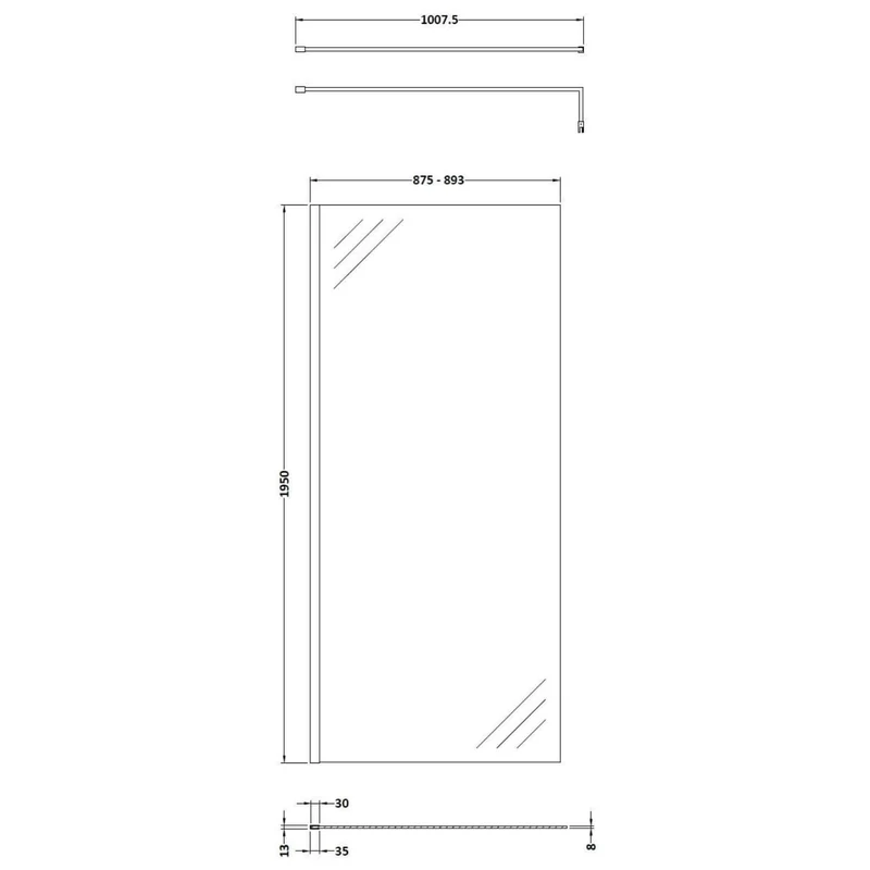 Vista 8mm Brushed Brass 1950mm Walk-In Shower Screen with Slate Effect Stone Resin Tray & Waste Bundle