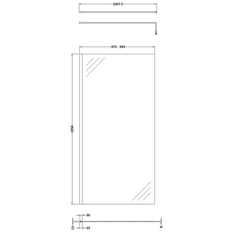 Vista 8mm Brushed Brass 1950mm Walk-In Shower Screen with Slate Effect Stone Resin Tray & Waste Bundle