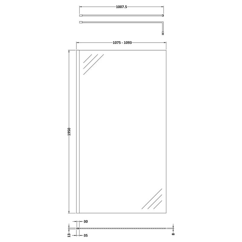Vista 8mm Brushed Brass 1950mm Walk-In Shower Screen with Slate Effect Stone Resin Tray & Waste Bundle
