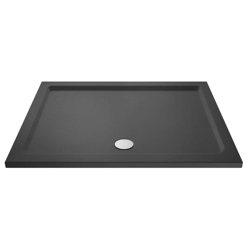 Vista 8mm Matt Black 1950mm Walk-In Shower Screen with Slate Effect Stone Resin Tray & Waste Bundle