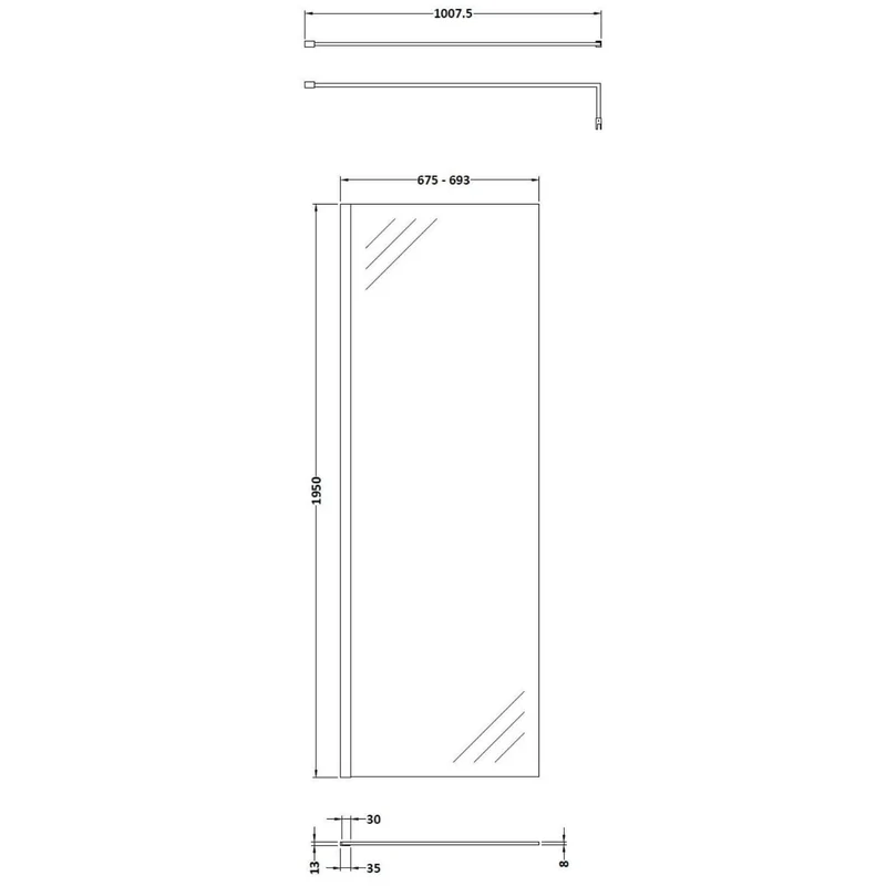 Vista 8mm Brushed Brass 1950mm Walk-In Shower Screen with Slate Effect Stone Resin Tray & Waste Bundle