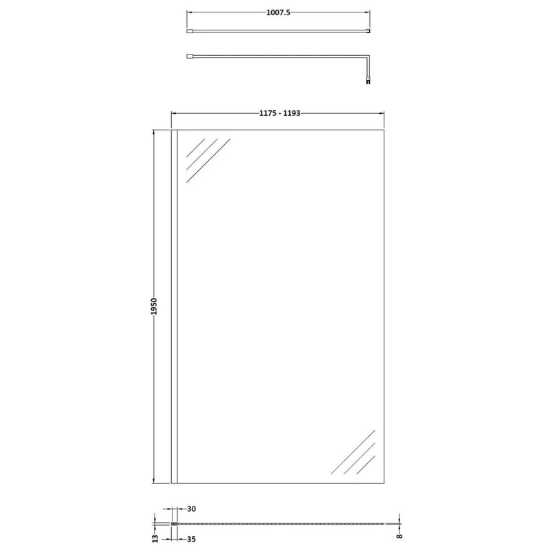 Vista 8mm Brushed Brass 1950mm Walk-In Shower Screen with Slate Effect Stone Resin Tray & Waste Bundle