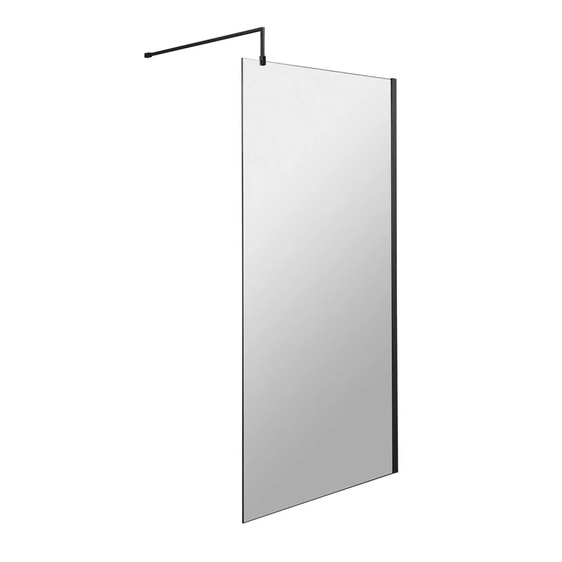 Vista 8mm Matt Black 1950mm Walk-In Shower Screen with White Stone Resin Tray & Waste Bundle