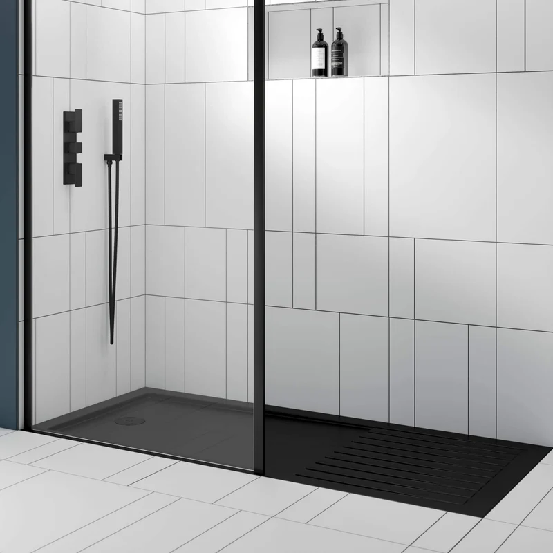 Vista 8mm Brushed Brass 1950mm Walk-In Shower Screen with Slate Effect Walk In Tray & Waste Bundle