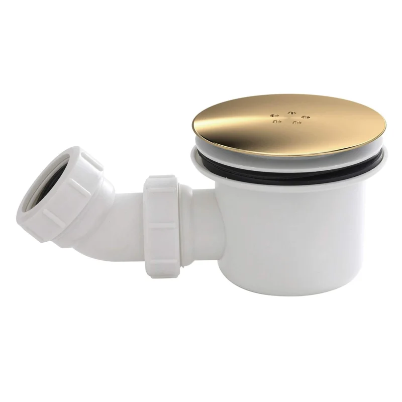 Vista 8mm Brushed Brass 1950mm Walk-In Shower Screen with White Stone Resin Tray & Waste Bundle