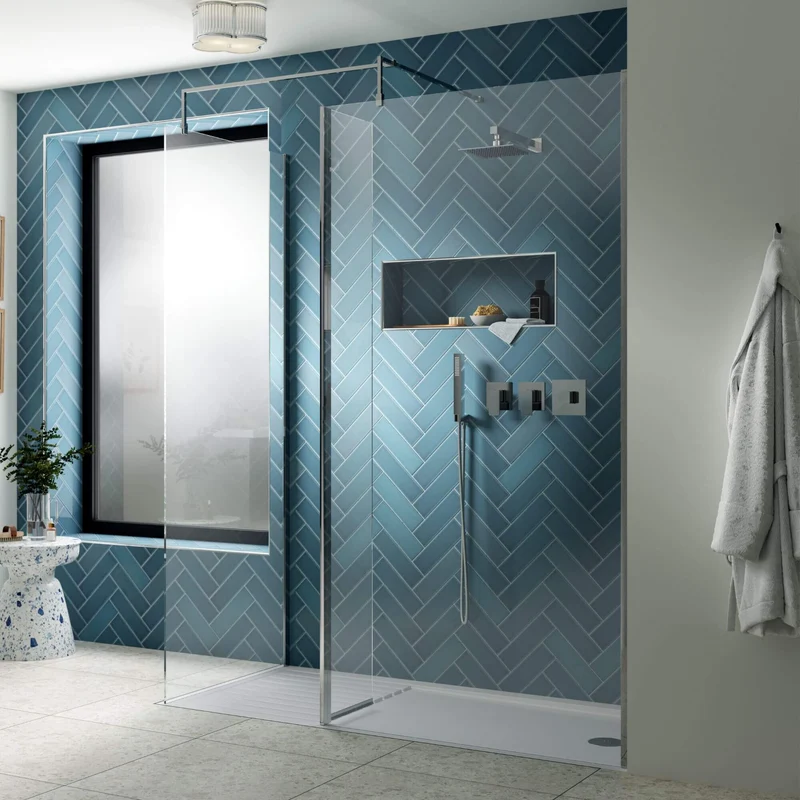 Vista 8mm Chrome 1950mm Walk-In Shower Screen with Slate Effect Stone Resin Tray & Waste Bundle