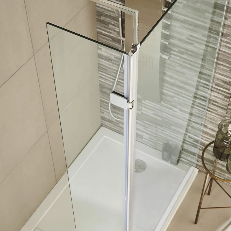 Vista 8mm Chrome 1950mm Walk-In Shower Screen with Slate Effect Stone Resin Tray & Waste Bundle