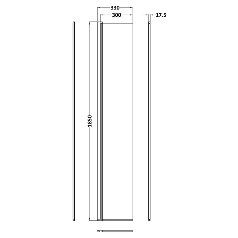 300mm Concealed Hinged Return For 8mm, 1850mm Wetroom Screen - Matt Black