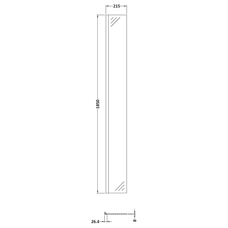 215mm Fixed Return For 8mm, 1850mm Wetroom Screen - Brushed Pewter