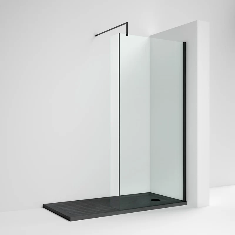 215mm Fixed Return For 8mm, 1850mm Wetroom Screen - Matt Black