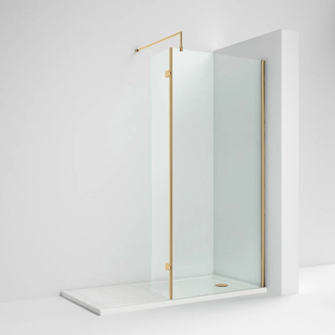 300mm Hinged Return For 8mm, 1850mm Wetroom Screen - Brushed Brass