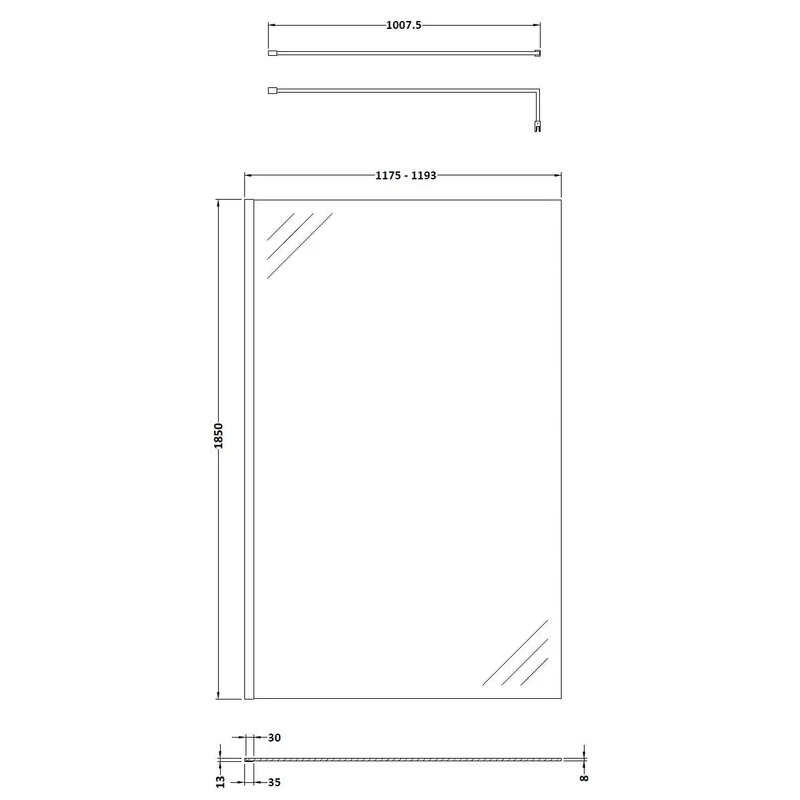 Vista 8mm Matt Black 1850mm Walk-In Shower Screen with White Stone Resin Tray & Waste Bundle