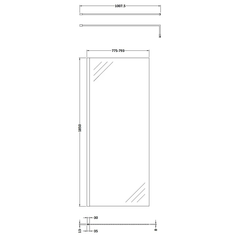 Vista 8mm Brushed Brass 1850mm Walk-In Shower Screen with Slate Effect Stone Resin Tray & Waste Bundle