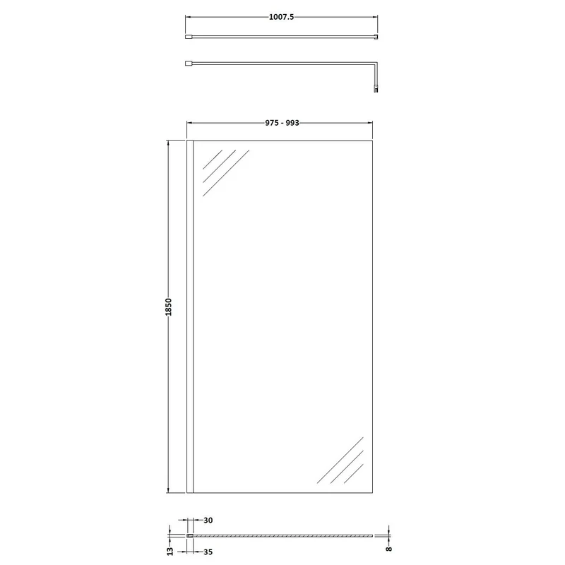 Vista 8mm Brushed Brass 1850mm Walk-In Shower Screen with White Stone Resin Tray & Waste Bundle