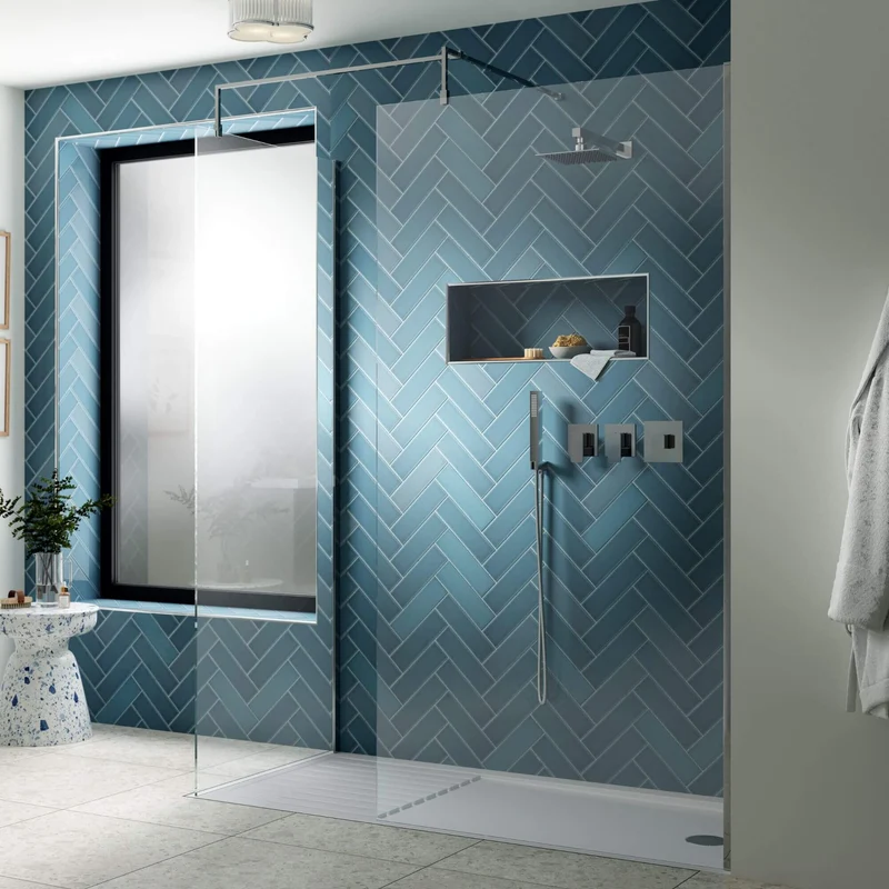Vista 8mm Chrome 1850mm Walk-In Shower Screen with Slip-Resistant Walk In Tray & Waste Bundle