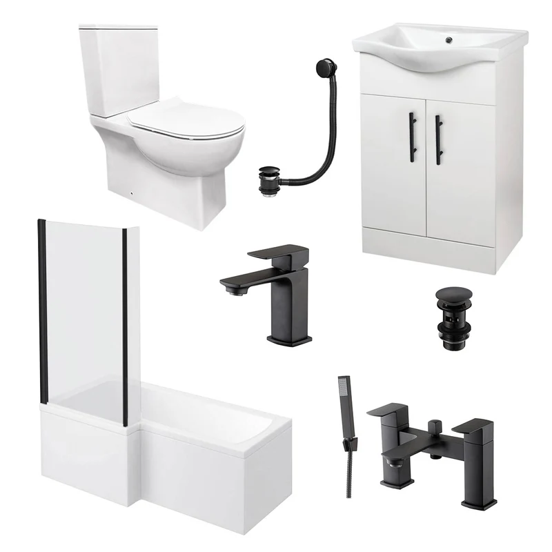Linea Noir Shower Bath & Vanity Deal - Left Hand