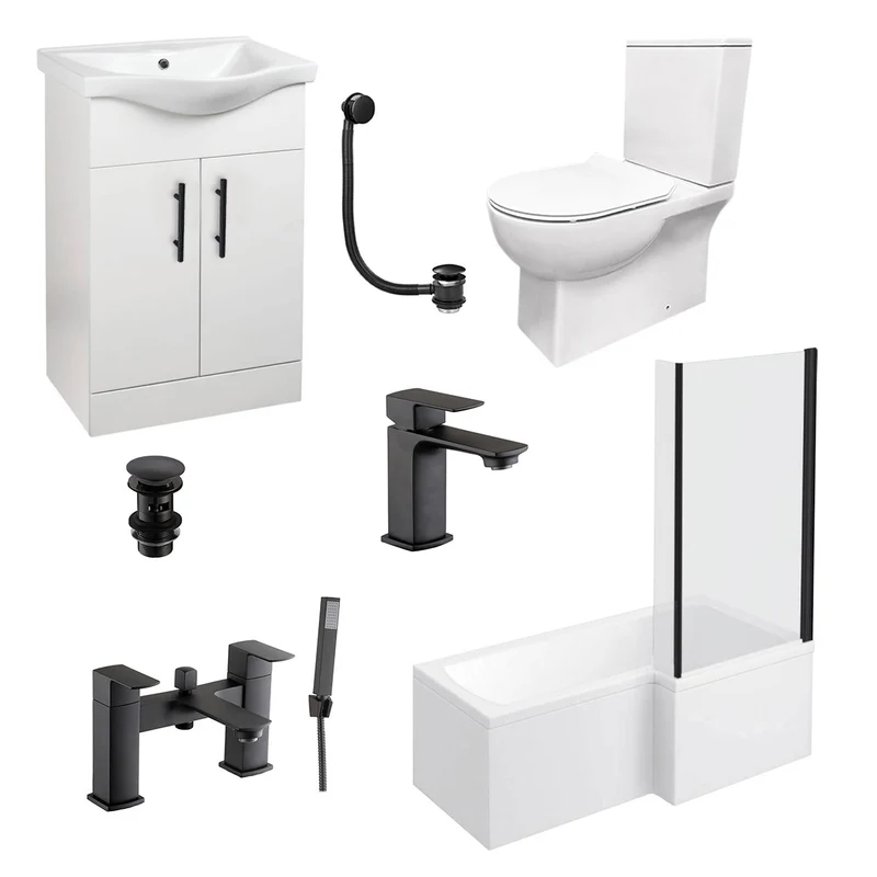 Linea Noir Shower Bath & Vanity Deal - Right Hand