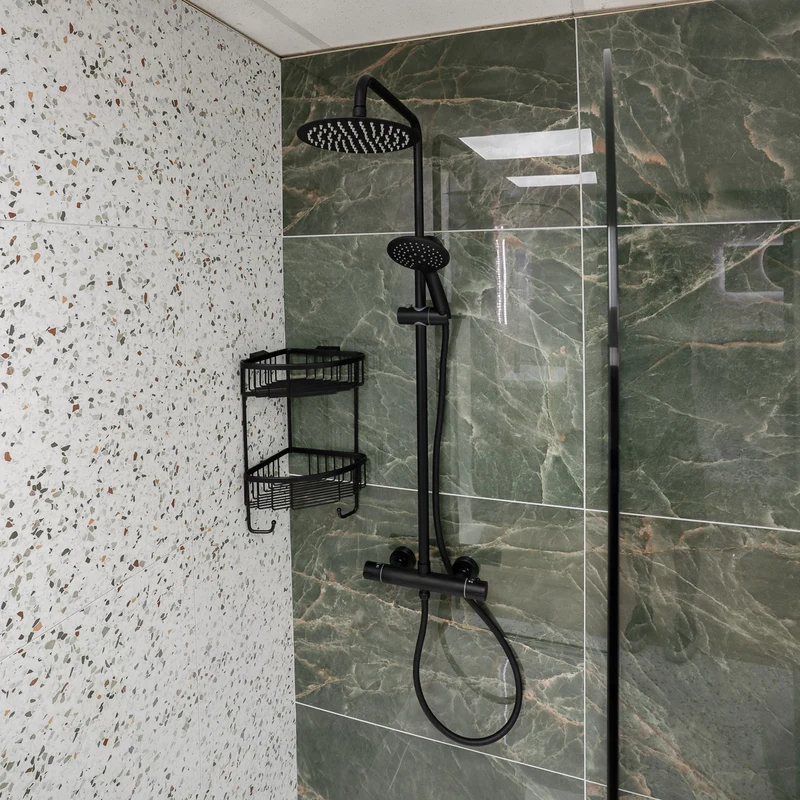 Eliseo Ricci Noir Curve Plus Thermostatic Rain Shower - Black