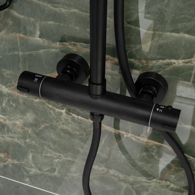 Eliseo Ricci Noir Curve Plus Thermostatic Rain Shower - Black