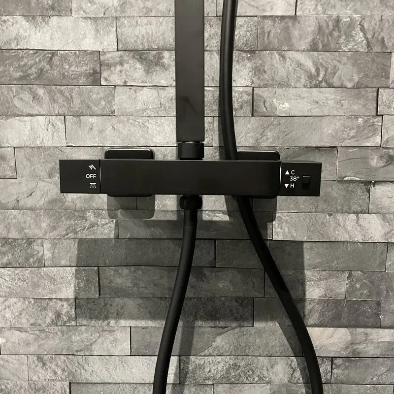 Eliseo Ricci Noir Cube Plus Thermostatic Rain Shower with Diverter - Black